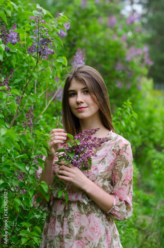 beautiful girl in a blooming Park