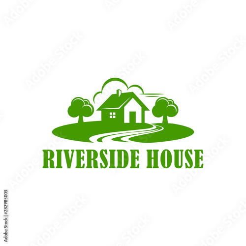 Green Riverside House Logo Vector