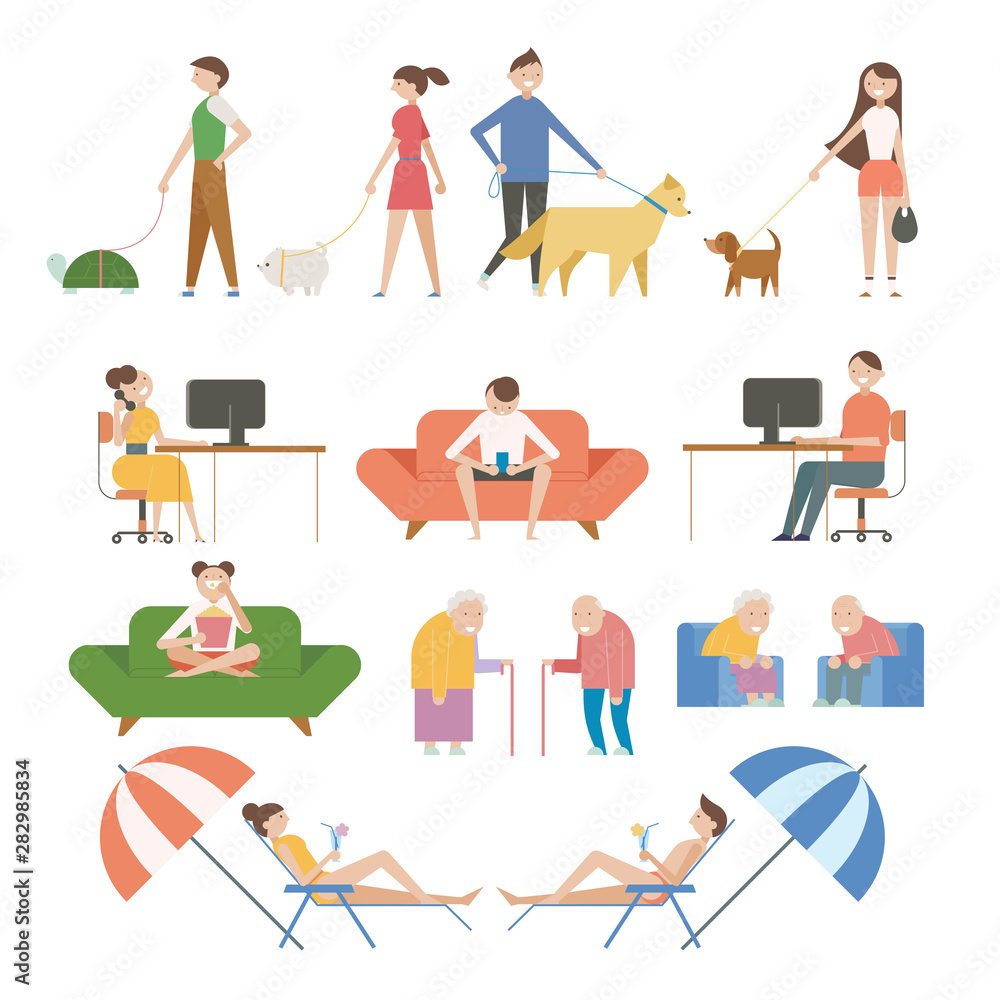 Characters of various lifestyles. flat design style minimal vector illustration.