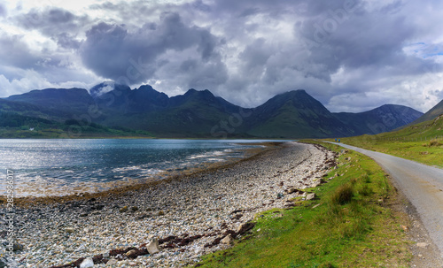 Panoramic image of beautiful scenic route to Elgol village in summer  Scotland