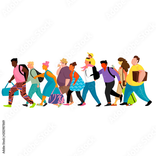 a group of people with suitcases and bags. vector image of people in the queue