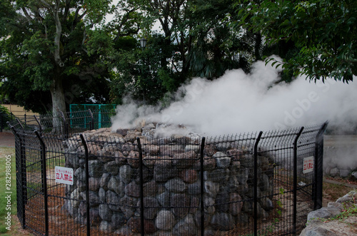Hot Steam rising from the ground in sauna places in Japan