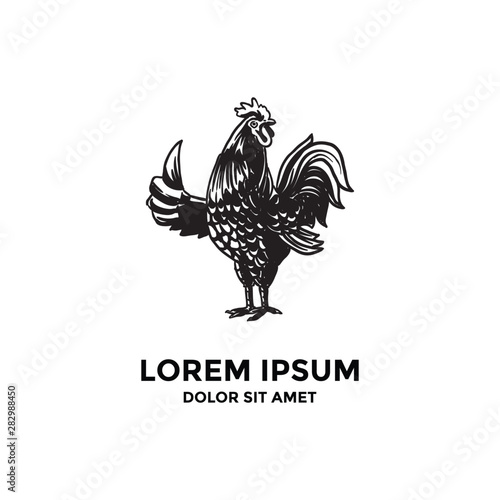 Proud mascot rooster with thumb up, hand drawn style