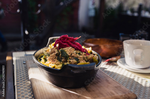 Delicious mexican dish with pork and vegetables