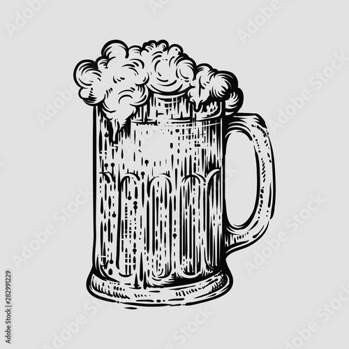 Vector illustration of beer glass in engraved style