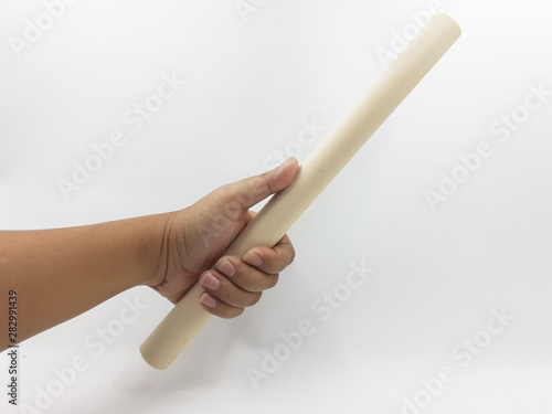 Handheld Clean Wooden Stick in White Isolated background