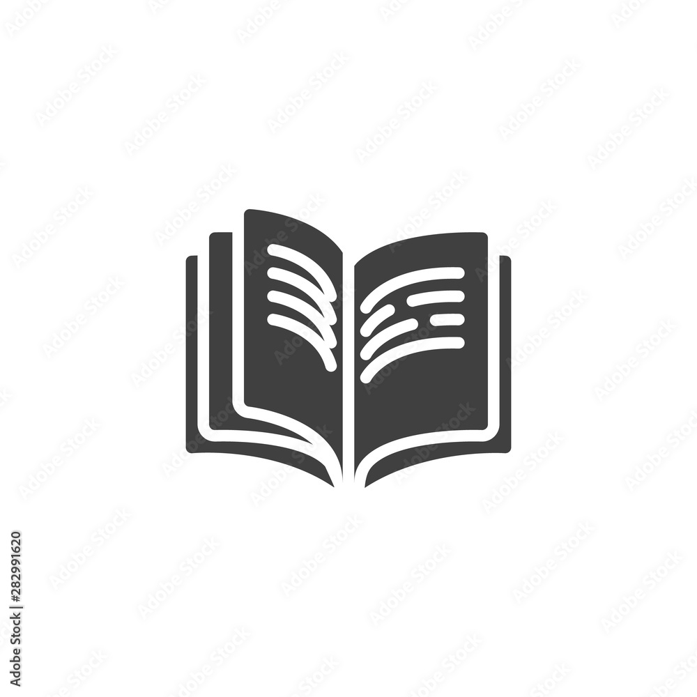 Book pages with text vector icon. filled flat sign for mobile concept and web design. Text book readingglyph icon. Symbol, logo illustration. Vector graphics