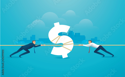 businessmen pull the rope with money icon business concept. tug of war background vector illustration EPS10