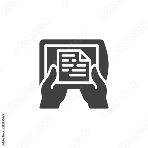 Reading ebook device vector icon. filled flat sign for mobile concept and web design. Ebook reader glyph icon. Symbol, logo illustration. Vector graphics