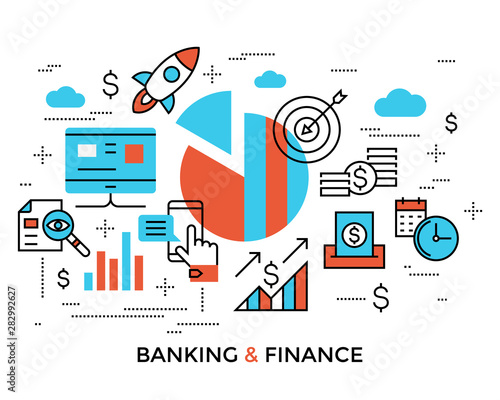 accounting, banking finance flat line icons vector
