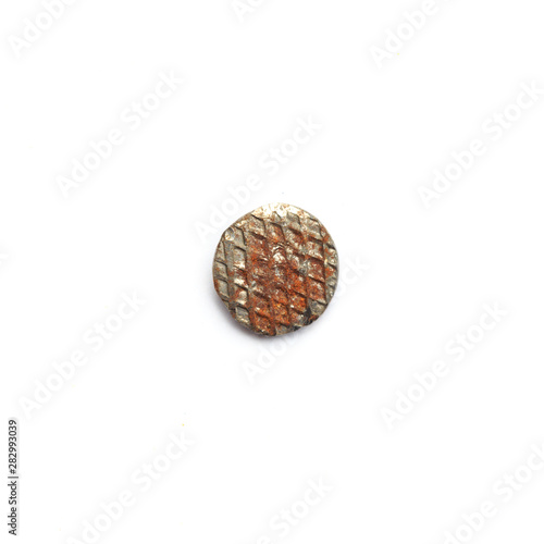 Screw heads, nuts, rivets isolated on white.