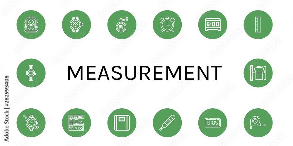 Set of measurement icons such as Cuckoo clock, Watch, Pocket watch, Alarm clocks, Alarm clock, Ruler, Counter, Bathroom scale, Thermometer, Digital clock, Measuring tape , measurement Set of measurement icons such as Cuckoo clock, Watch, Pocket watch, Alarm clocks, Alarm clock, Ruler, Counter, Bathroom scale, Thermometer, Digital clock, Measuring tape , measurement