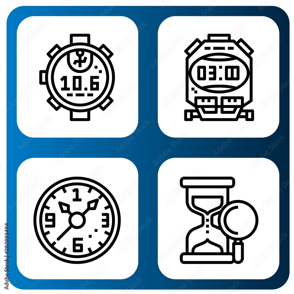 Fototapeta premium Set of countdown icons such as Stopwatch, Wall clock, Sand clock , countdown