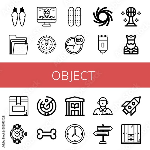 Wallpaper Mural Set of object icons such as Carrot, Folders, Computer, Pencil, Cucumber, Time, Black hole, Shaver, Basketball, King, Box, Watch, Radar, Bone, Library, Clock, Defendant , object Torontodigital.ca