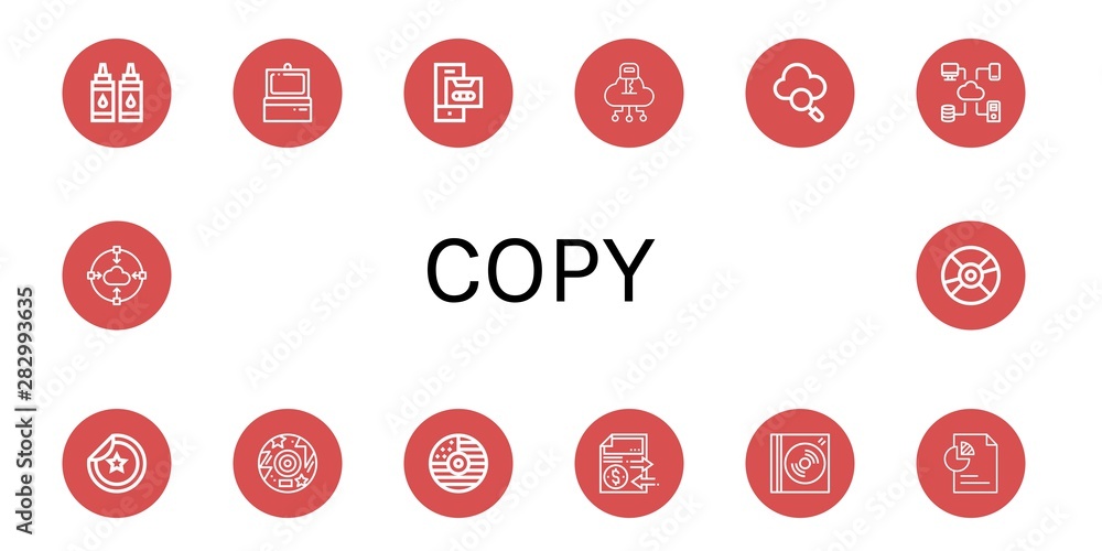 Set of copy icons such as Ink, Scanner, Cassette, Cloud, Sticker, Disc, Cd, Document, Dvd, Compact disc , copy Set of copy icons such as Ink, Scanner, Cassette, Cloud, Sticker, Disc, Cd, Document, Dvd, Compact disc , copy