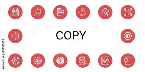 Set of copy icons such as Ink, Scanner, Cassette, Cloud, Sticker, Disc, Cd, Document, Dvd, Compact disc , copy
