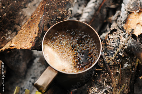 Aromatic and hot coffee on ...