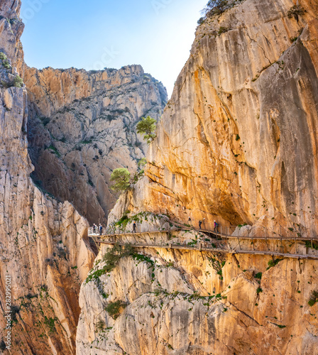 view of El Caminito del Rey or King's Little Path, one of the most Dangerous Footpath reopened 2015 Malaga, Spain