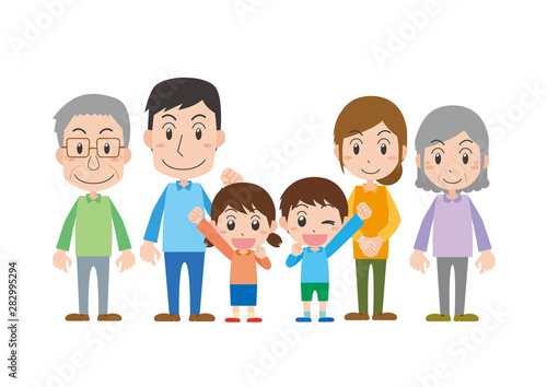 3世代家族　おじいさんおばあちゃん父母子ども