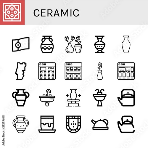 Set of ceramic icons such as Tile, Portugal, Vase, Pottery, Tiles, Sink, Ceramic, Teapot, Handicrafts , ceramic