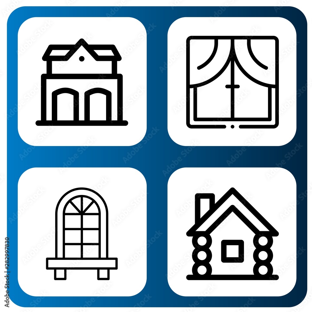 Obraz premium Set of exterior icons such as Fire station, Window, Wooden house , exterior