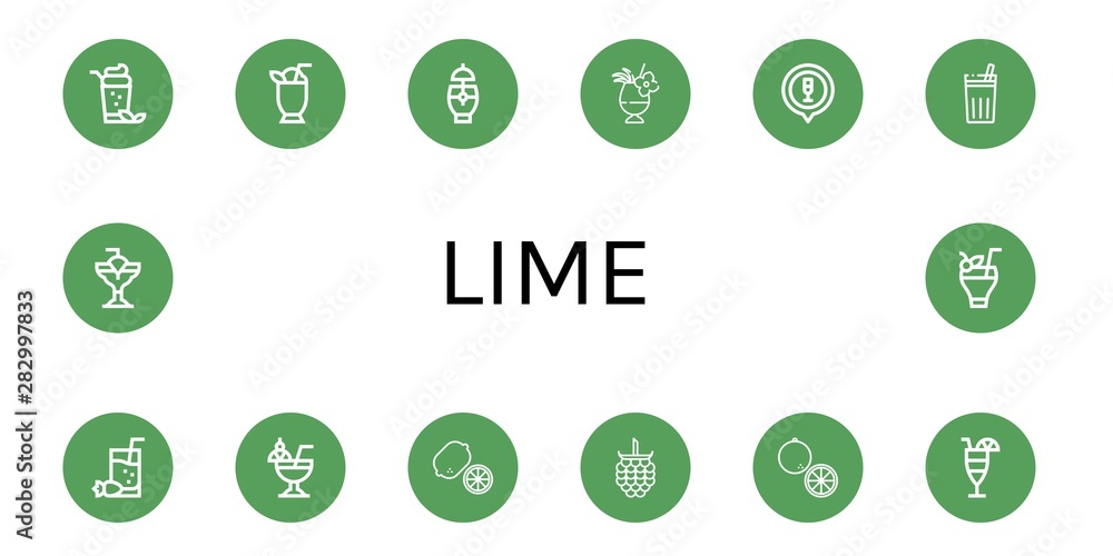 Set of lime icons such as Cocktail, Chicha de frutilla, Lemon, Raspberries, Orange , lime Set of lime icons such as Cocktail, Chicha de frutilla, Lemon, Raspberries, Orange , lime