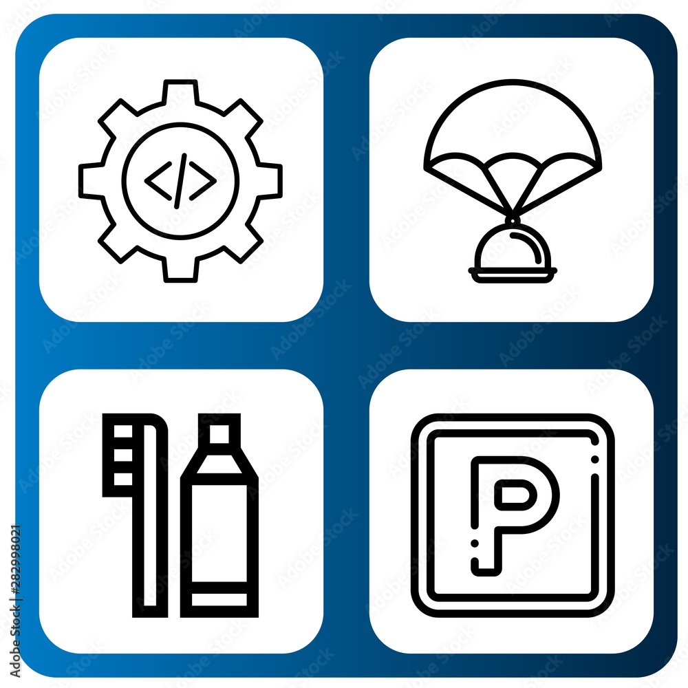 Set of service icons such as Settings, Parachute, Dental hygiene, Parking , service Set of service icons such as Settings, Parachute, Dental hygiene, Parking , service