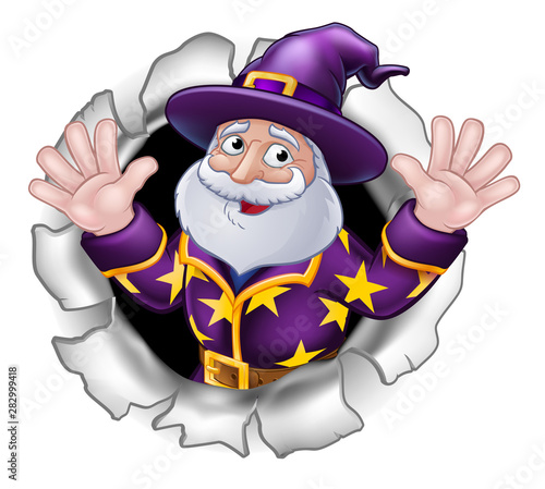 Wizard cartoon character breaking through background
