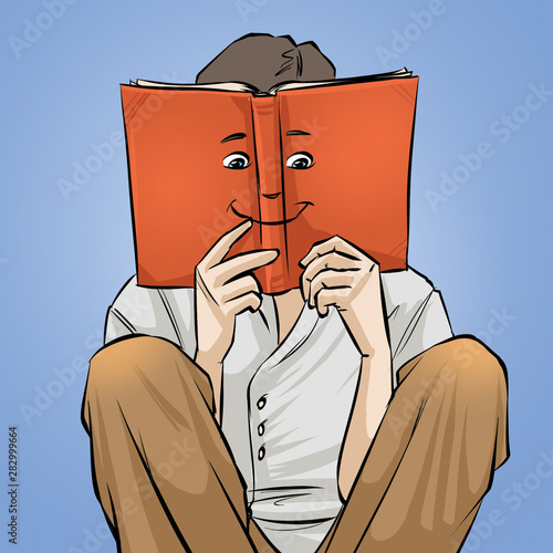 happy boy is reading a book