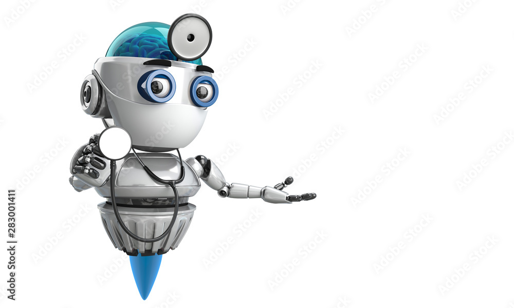 isolated robot doctor presentation with stethoscope. 3d render. isolated robot doctor presentation with stethoscope. 3d render.