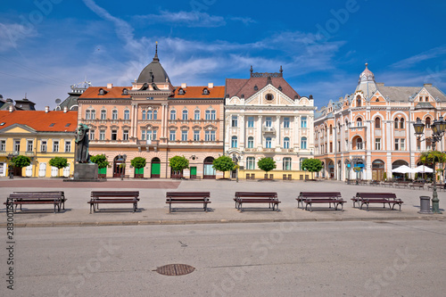 Freedom square in Novi Sad arches and architecture view