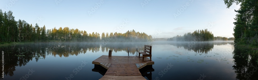 Fototapeta Misty morning in eastern Finland