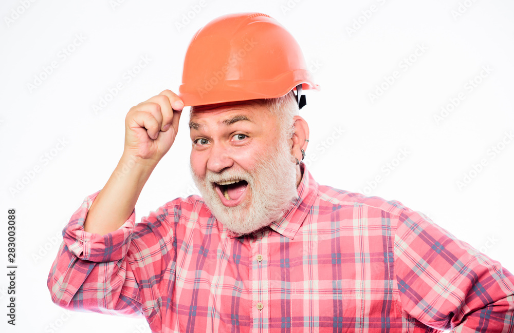 build and construction. professional repairman in helmet. architect repair and fix. engineer worker career. mature bearded man in hard hat. man builder isolated on white. professional skills build and construction. professional repairman in helmet. architect repair and fix. engineer worker career. mature bearded man in hard hat. man builder isolated on white. professional skills