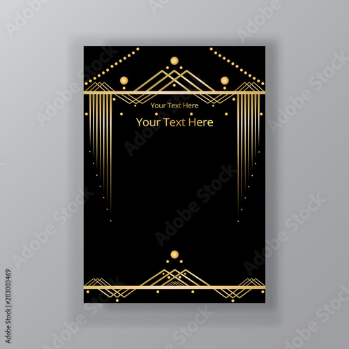 Art Deco page template, retro  style for web and print, city and the lights pattern with golden lines. Modern design for menu or flyer, luxury gentle 