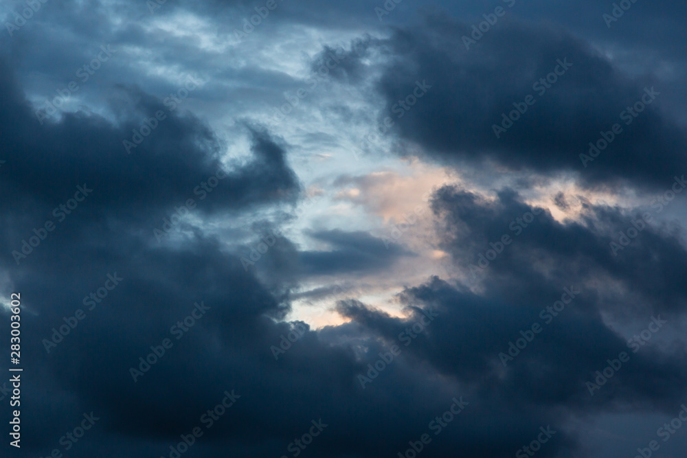 Stormy sky. Dark clouds before a thunderstorm in the sky. Natural background.  F