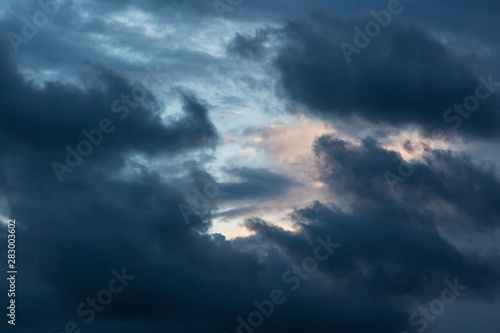 Stormy sky. Dark clouds before a thunderstorm in the sky. Natural background. F