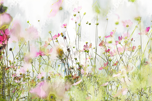 Digital painting of cosmos flower on cool tone background