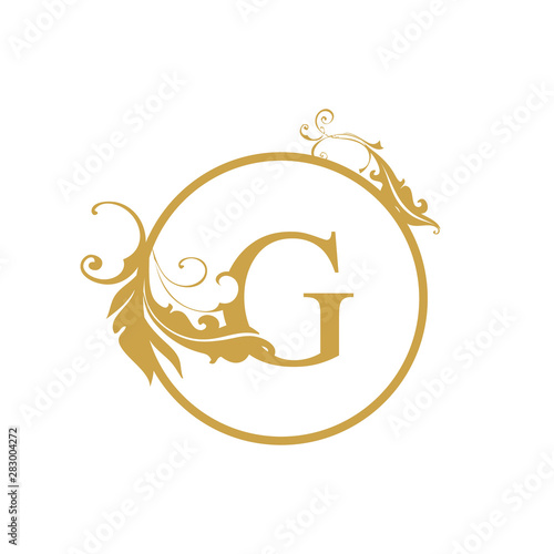 vector Initial g letter luxury beauty flourishes ornament monogram wedding icon logo vintage