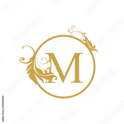 vector Initial m letter luxury beauty flourishes ornament monogram wedding icon logo vintage