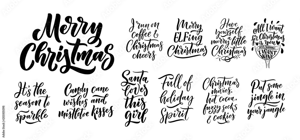 Fototapeta Cytaty świąteczne. Zimowe hasła bożonarodzeniowe. Ręcznie rysowane kaligraficzne napis. Inspirujący tekst do projektowania zaproszenia. Wektor