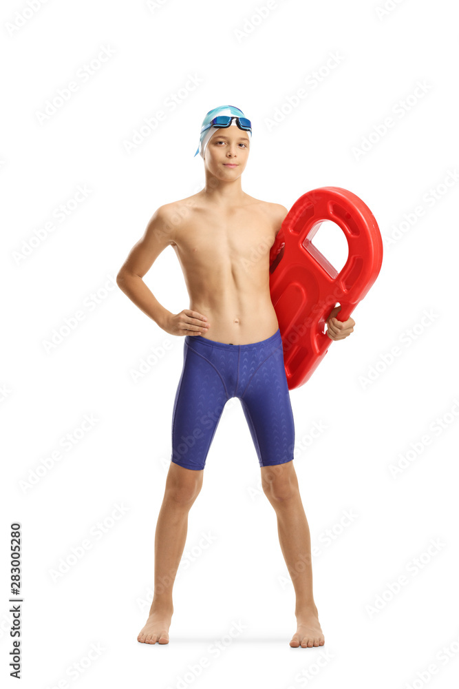 Teenage male swimmer with a swimming float Teenage male swimmer with a swimming float