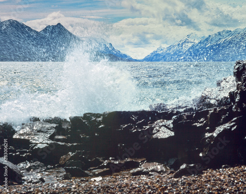 Lake Bennett scenery rock shore surf Yukon Canada photo