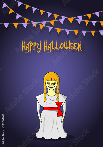 Halloween party rail flag celebration with ghost doll background.