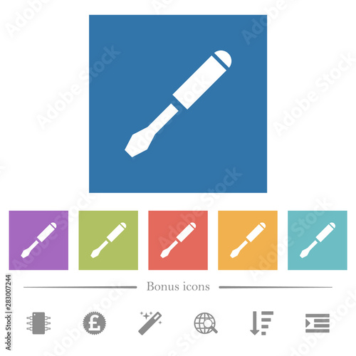 Single screwdriver flat white icons in square backgrounds