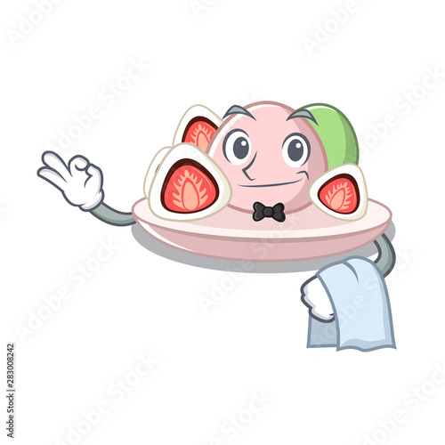 Waiter ichigo daifuku isolated in the cartoon