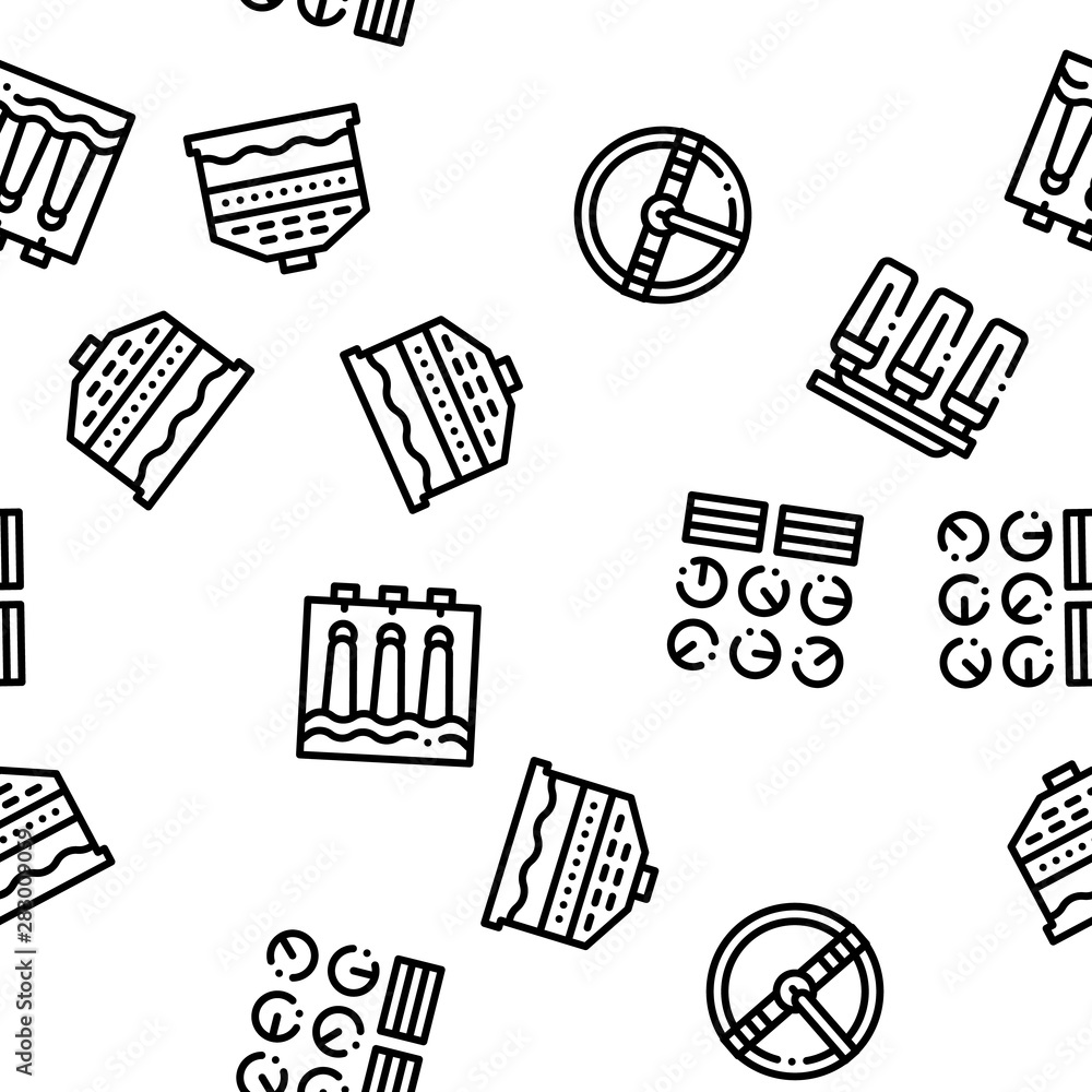 Water Treatment Seamless Pattern Vector. Filter And Cleaning System Water Treatment Elements From Microbe Germs. Illustration
