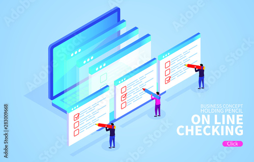 Online testing, e-learning, education isometric concepts