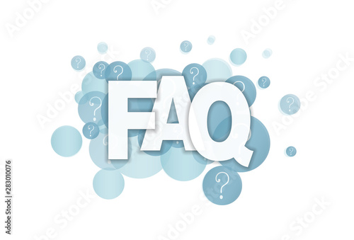 FAQ on blue semi-transparent bubbles with question marks vector illustration