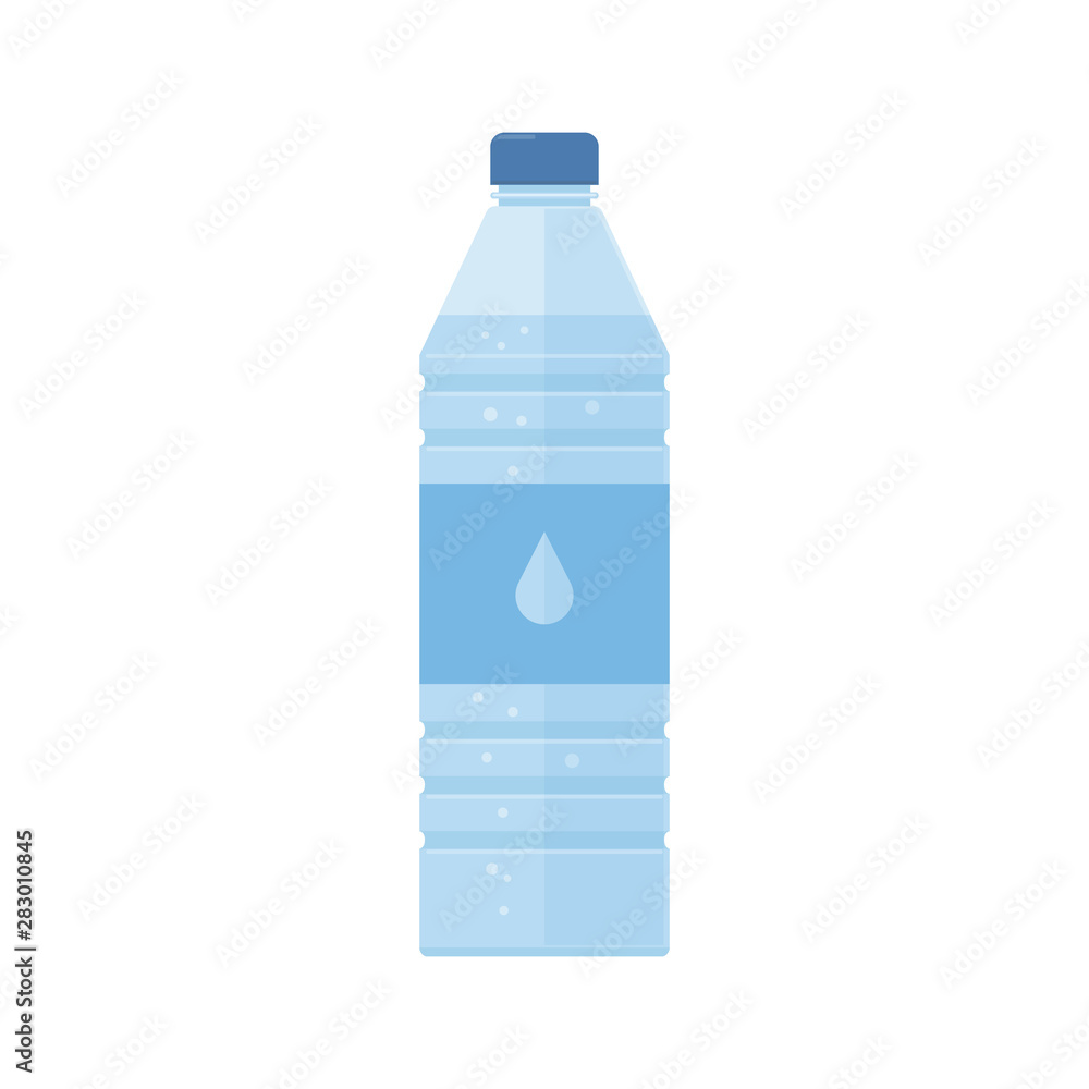 Plastic water bottle. Label with symbol of a drop water. Abstract concept, icon. Plastic water bottle. Label with symbol of a drop water. Abstract concept, icon.
