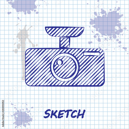 Sketch line Car DVR icon isolated on white background. Car digital video recorder icon. Vector Illustration